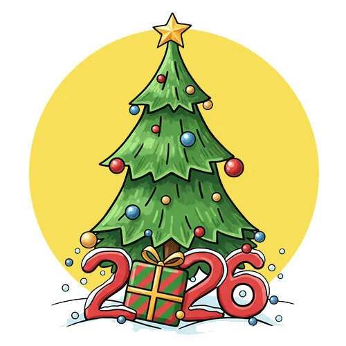 Цветной вариант раскраски новогодняя елка на 2026 год