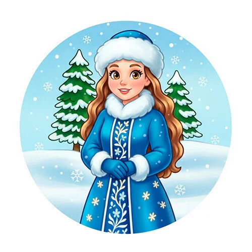 Цветной пример раскраски снегурочка в лесу