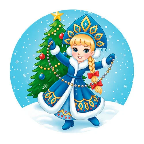 Цветной пример раскраски снегурочка и гирлянда