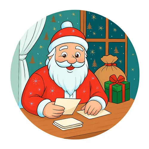 Цветной пример раскраски дед мороз читает письма