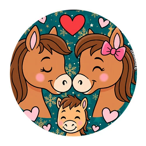 Цветной пример раскраски семья лошадок 2026