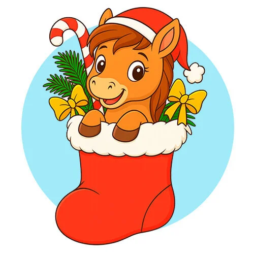 Цветной пример раскраски лошадка в носке