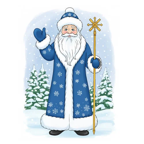 Цветной пример раскраски дед мороз в длинной шубе