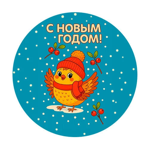 Цветной вариант раскраски птичка поздравляет с новым годом