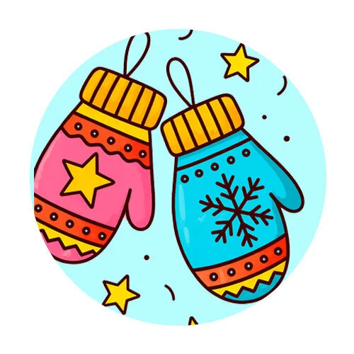 Цветной пример раскраски новогодние зимние варежки