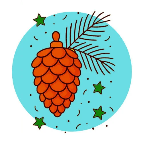 Цветной пример раскраски новогодняя еловая шишка