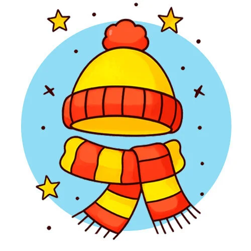 Цветной вариант раскраски новогодние шапка и шарф