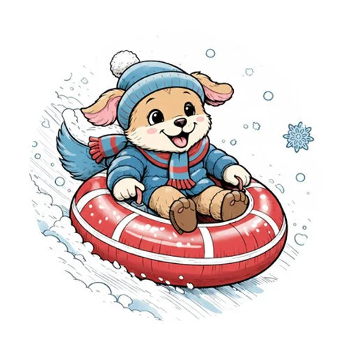 Цветной вариант раскраски собачка на ватрушке