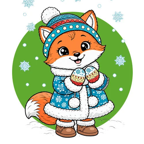 Цветной вариант раскраски лиса в шубке