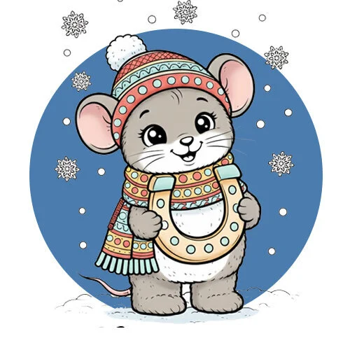 Цветной вариант раскраски мышка и подкова