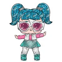 Цветной вариант раскраски кукла лол глэмстронавт в очках блестящая