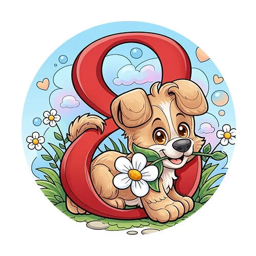 Цветной пример раскраски собачка на 8 марта