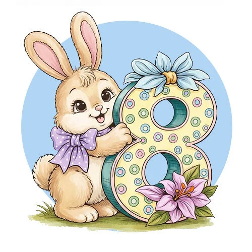 Цветной пример раскраски зайчик с 8 марта