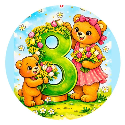 Цветной вариант раскраски мама медведь 8 марта