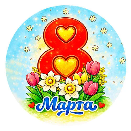 Цветной пример раскраски 8 марта открытка праздник