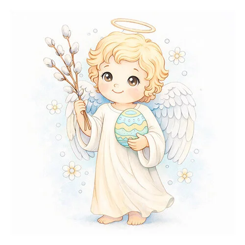 Цветной пример раскраски ангел пасхальный