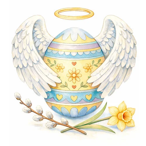 Цветной вариант раскраски яичко пасхальное с крыльями