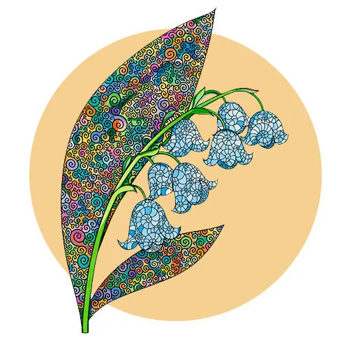 Цветной пример раскраски ландыши антистресс