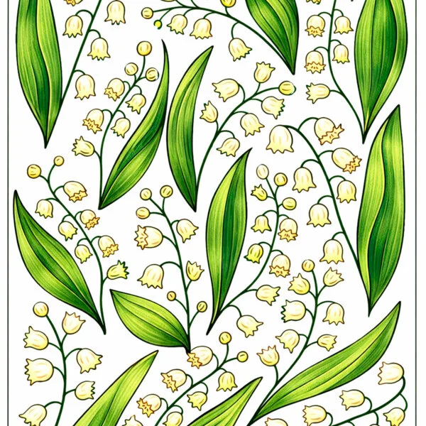 Цветной пример раскраски ландыши орнамент