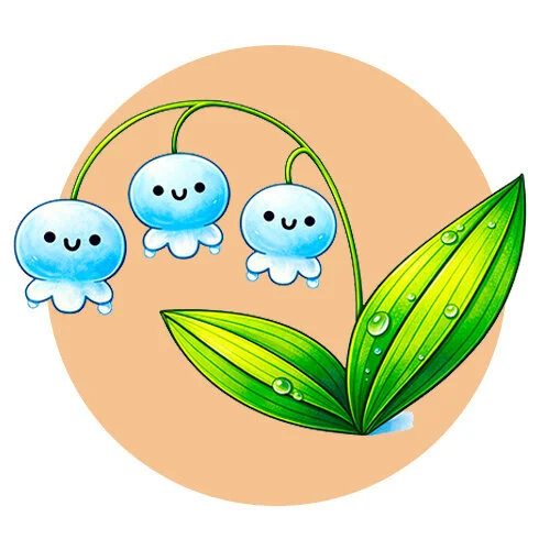 Цветной пример раскраски каваи ландыши