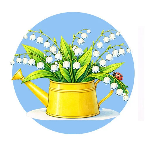 Цветной пример раскраски ландыши в лейке