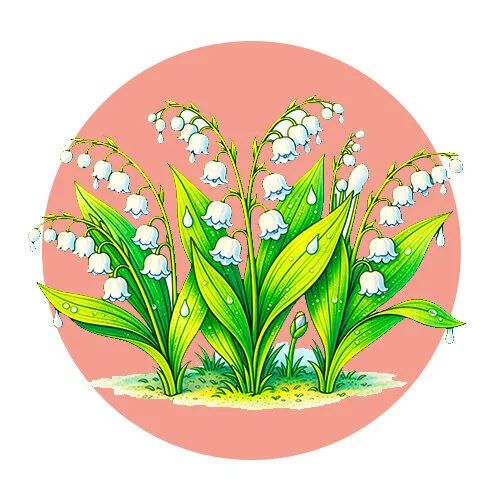 Цветной пример раскраски несколько цветочков ландыши