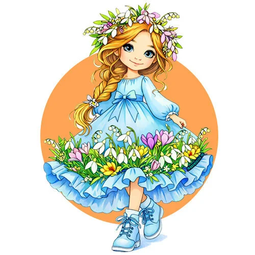 Цветной вариант раскраски девочка весна и ландыши