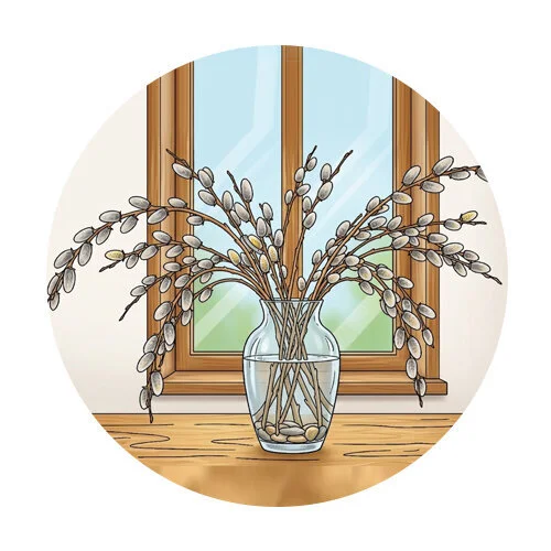 Цветной пример раскраски верба на столе