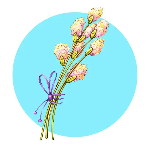 Цветной вариант раскраски верба маленький букетик