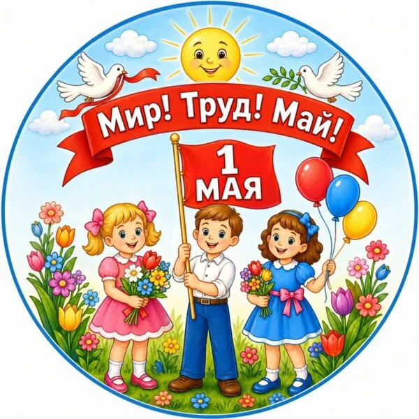 Цветной вариант раскраски 1 мая мир труд май