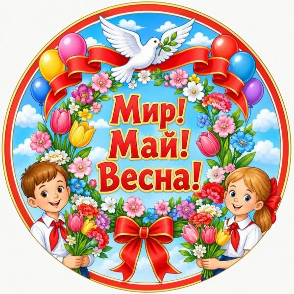 Цветной вариант раскраски мир май весна 1 мая
