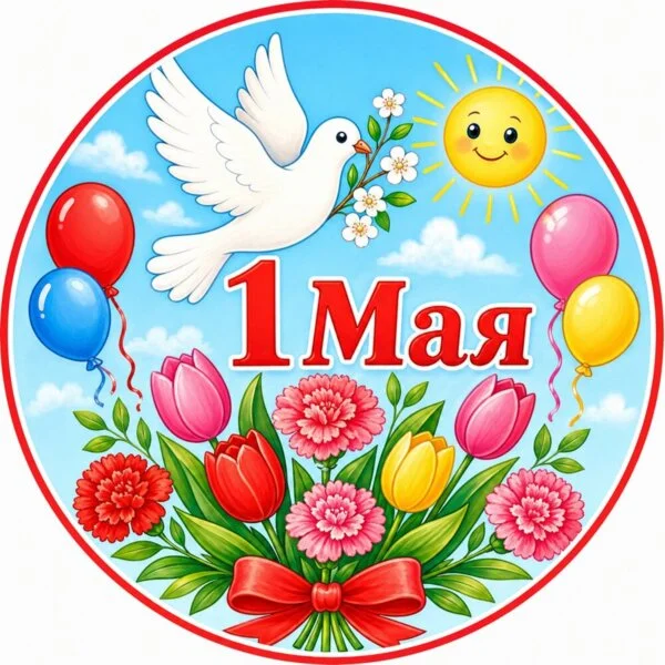 Цветной вариант раскраски 1 мая праздник