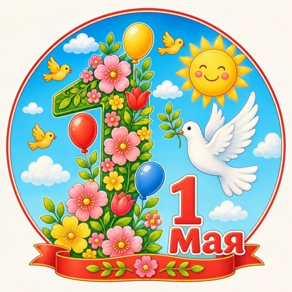 Цветной вариант раскраски 1 мая голубка