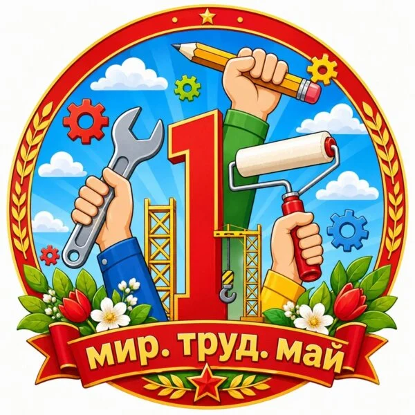 Цветной вариант раскраски 1 мая день труда
