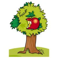 Цветной пример раскраски дерево с яблоком, природа