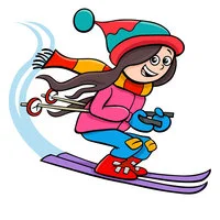 Цветной пример раскраски зимний вид спорта - лыжи