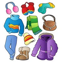 Цветной пример раскраски теплая зимняя одежда