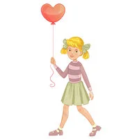 Цветной вариант раскраски девочка с воздушным шаром