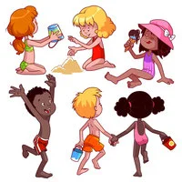 Цветной вариант раскраски дети летом на пляже