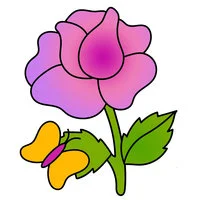 Цветной пример раскраски цветок и бабочка