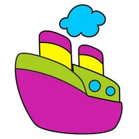 Цветной пример раскраски пароход или кораблик