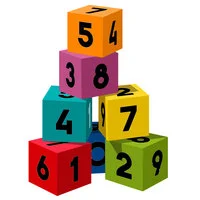 Цветной вариант раскраски игрушки кубики с цифрами