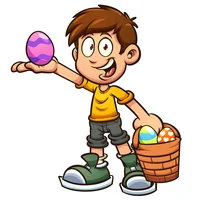 Цветной пример раскраски мальчик с пасхальными яичками