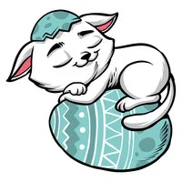 Цветной пример раскраски милый котик и яичко на пасху