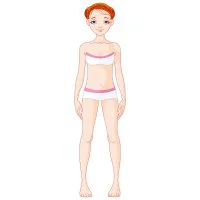 Цветной пример раскраски бумажная кукла для вырезания настя в купальнике без одежды