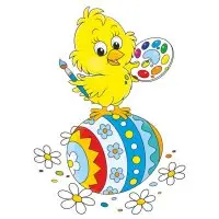 Цветной пример раскраски птенчик на пасхальном яичке
