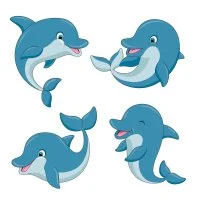 Цветной пример раскраски 4 друга дельфина
