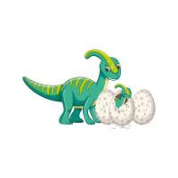 Цветной вариант раскраски динозавр  паразауролоф и три яйца