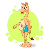 Цветной пример раскраски девочка верблюд с сумочкой