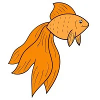 Цветной вариант раскраски стройная золотая рыбка с длинным хвостом